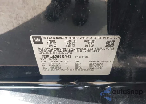 2014 GMC Sierra 1500 Sle from USA, damaged, VIN 3GTP1UEC9EG354933